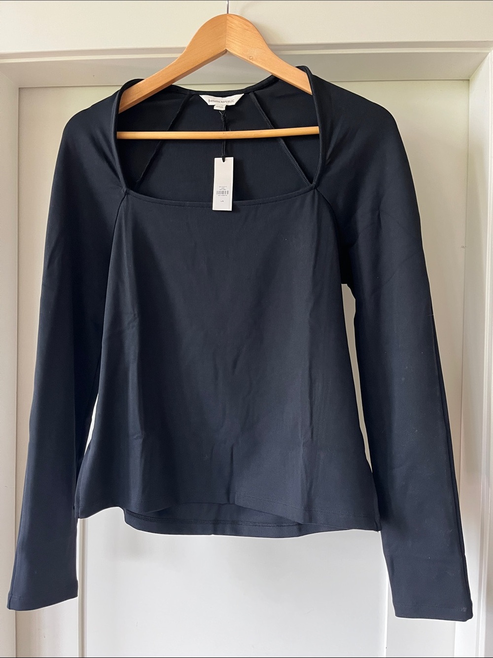 Banana Republic Black Long Sleeve Square Neck Top